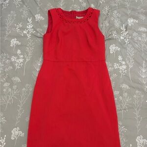 LOFT Red Sleeveless Sheath Dress with Cutout Neckline